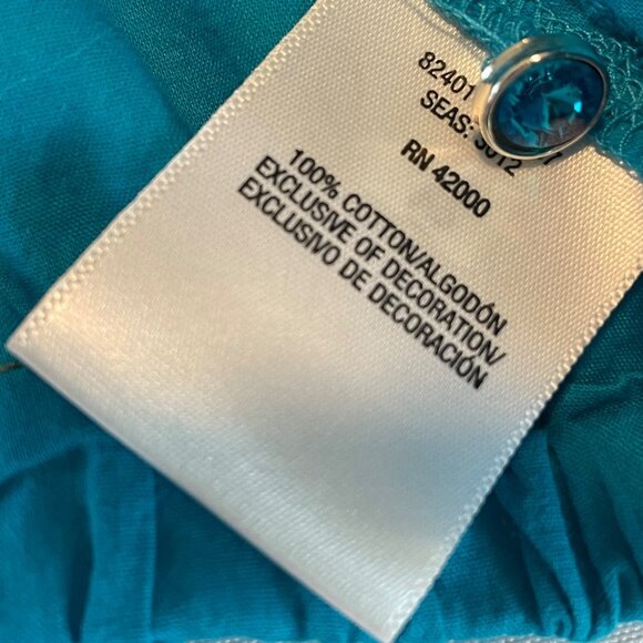 Jaclyn Smith Womens Large Teal Embellished Cotton Blouse - Picture 6 of 10